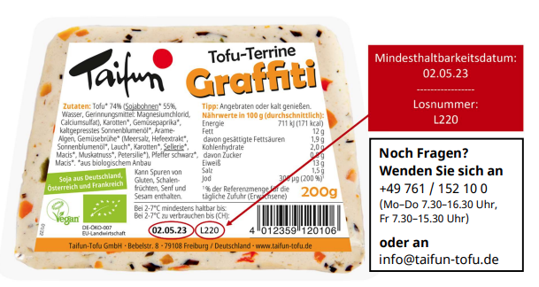 vergleiche produktrückruf taifun-tofu